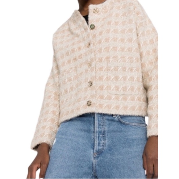 Sandro Maria Houndstooth Cardigan Gold Metallic Beige - Picture 2 of 9